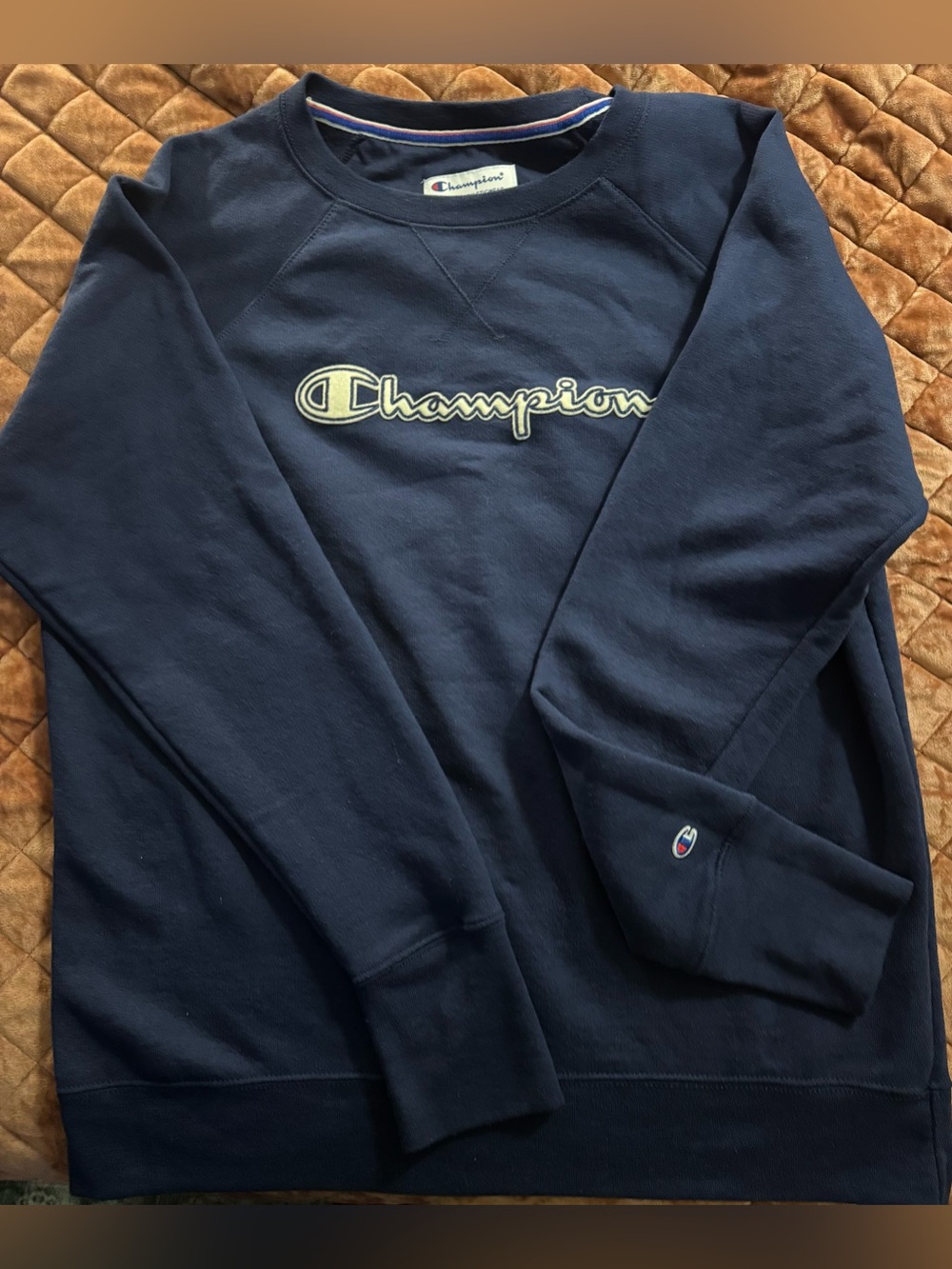 Champion Navy Blue Lightweight Crewneck with Appliqué Logo